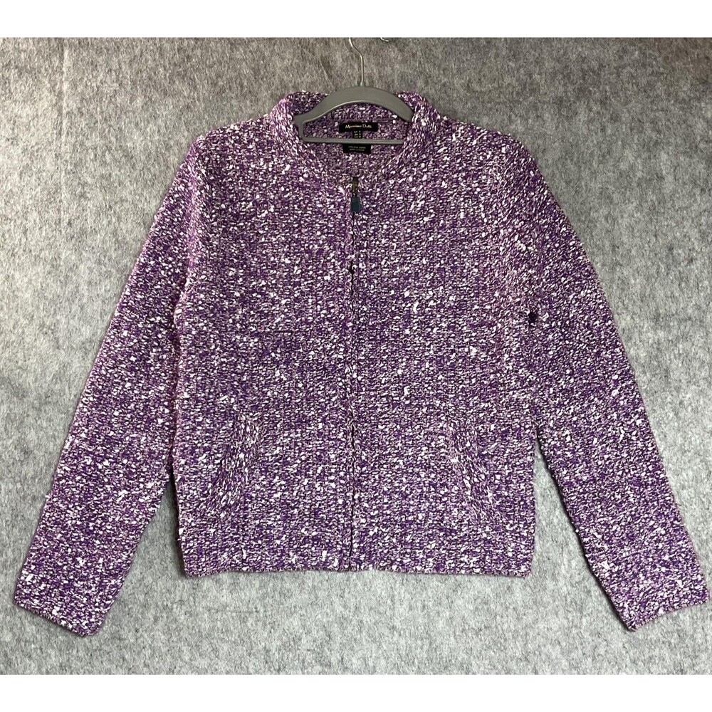 Massimo Dutti Sweater Womens Small Purple Full Zip Pockets Wool Blend Cardigan